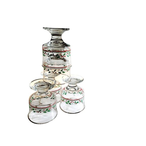 Five 1986 Desert Goblets by Libby for Arby's Holly Berry Pattern Christmas Cups - Picture 4 of 7